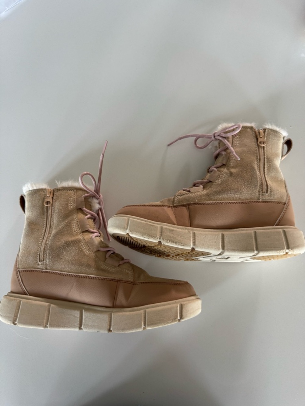 Sorel Pink and Tan Faux-Fur Lined Winter Boots